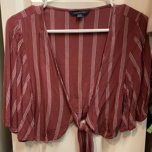 American eagle striped maroon front tie top